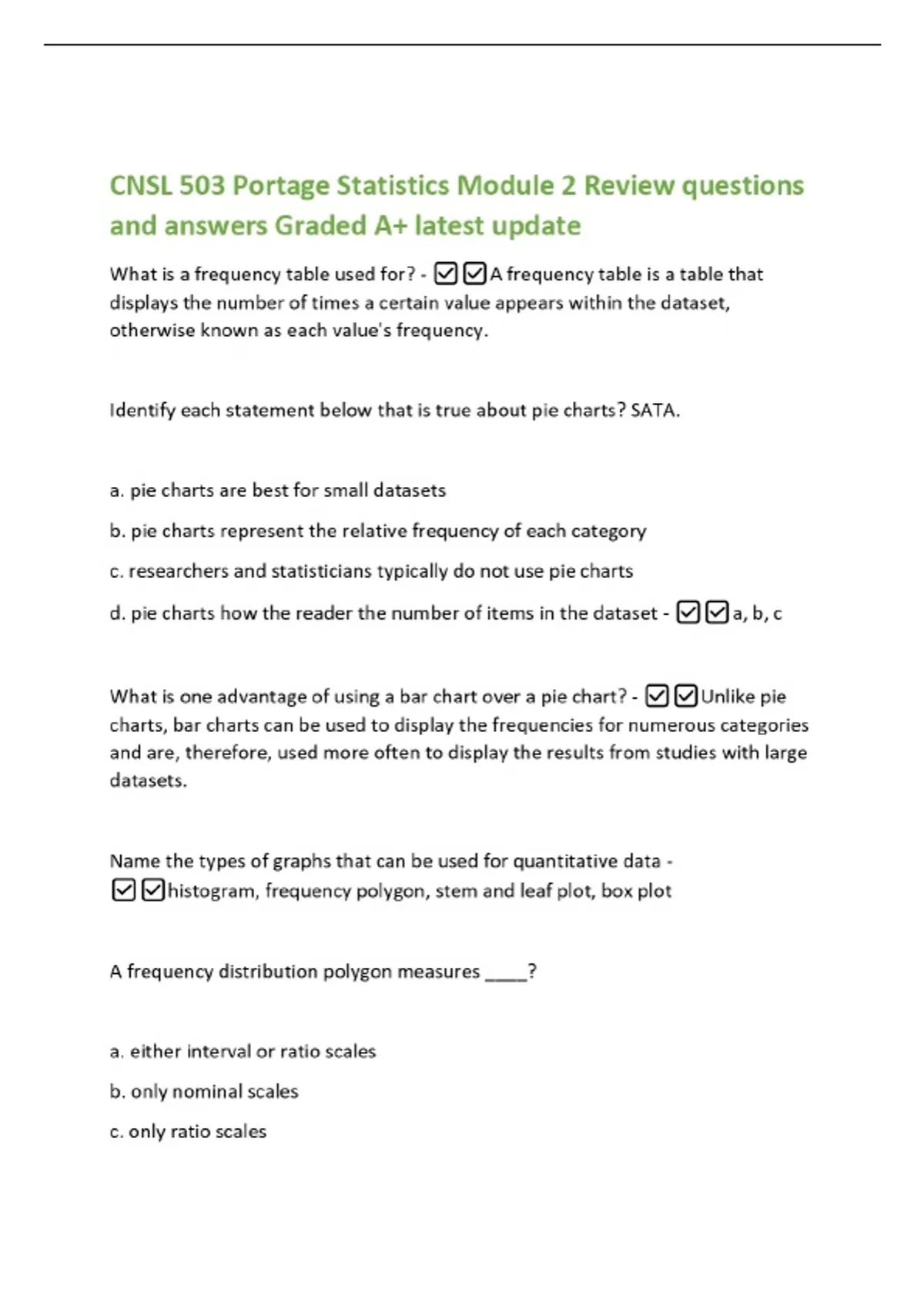 CNSL 503 Portage Statistics Module 2 Review questions and answers ...