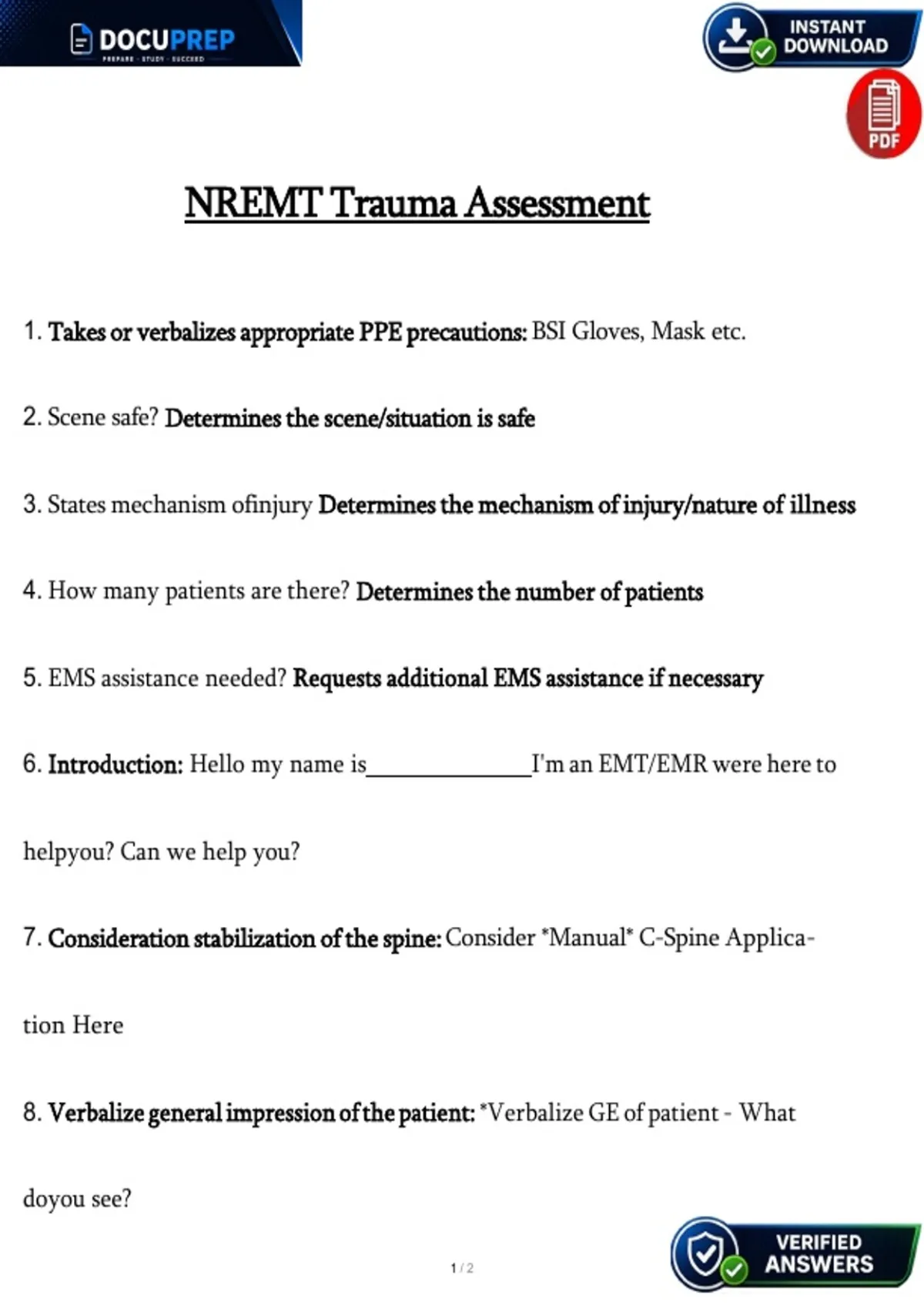 NREMT Trauma Assessment | EMT Skill Sheet & SAMPLE History - NREMT ...