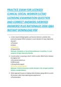 PRACTICE EXAM FOR LICENSED &NewLine;CLINICAL SOCIAL WORKER &lpar;LCSW&rpar; &NewLine;LICENSING EXAMINATION QUESTION &NewLine;AND CORRECT ANSWERS &lpar;VERIFIED &NewLine;ANSWERS&rpar; PLUS RATIONALES 2026 Q&A &NewLine;INSTANT DOWNLOAD PDF 