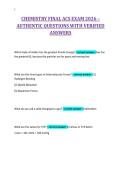 CHEMISTRY FINAL ACS EXAM 2026 &ndash;&NewLine;AUTHENTIC QUESTIONS WITH VERIFIED&NewLine;ANSWERS