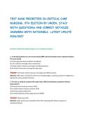 TEST BANK PRIORITIES IN CRITICAL CARE&NewLine;NURSING&comma; 9TH EDITION BY URDEN&comma; STACY&NewLine;WITH QUESTIONS AND CORRECT DETAILED&NewLine;ANSWERS WITH RATIONELS LATEST UPDATE&NewLine;2026&sol;2027
