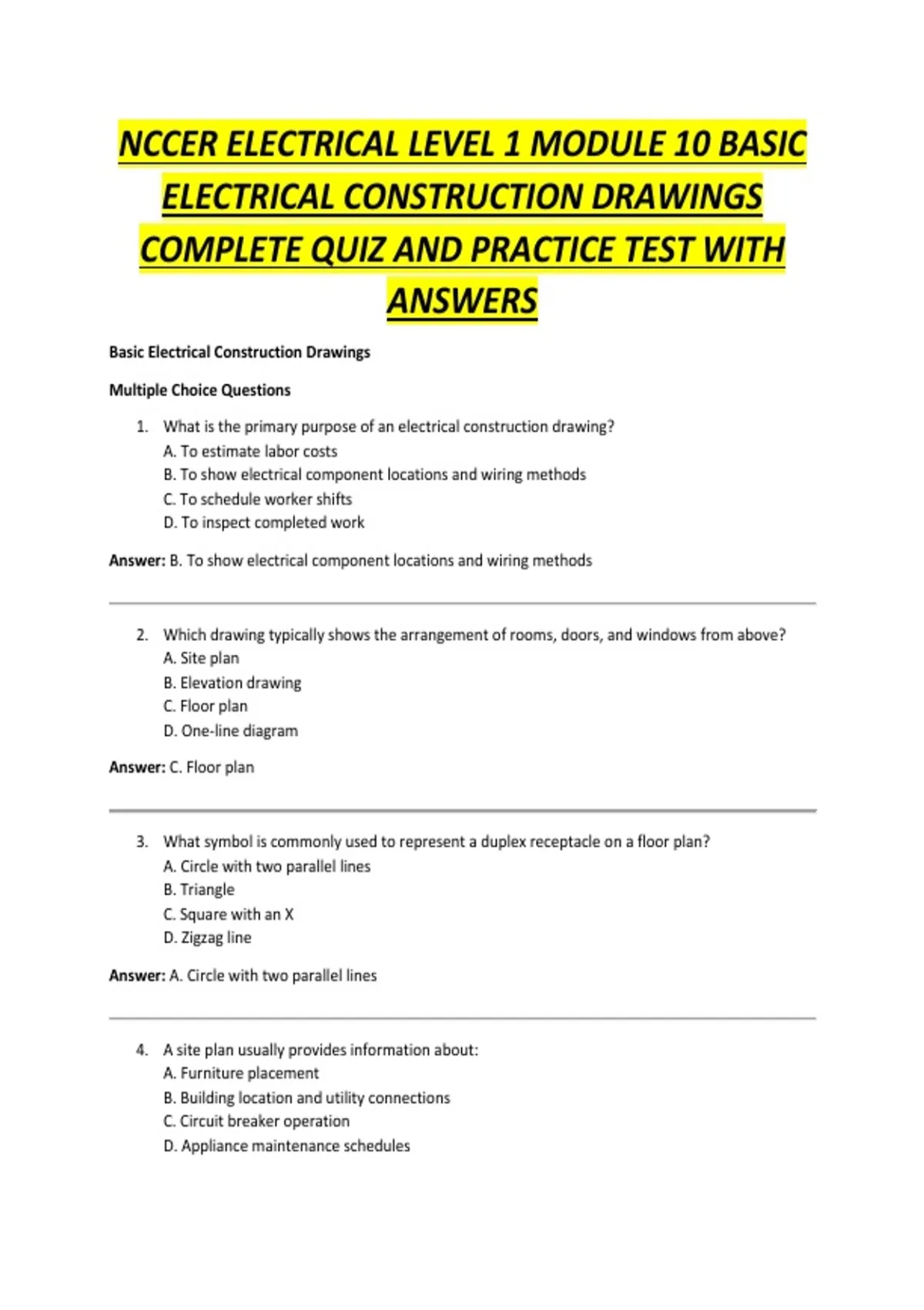 NCCER ELECTRICAL LEVEL 1 MODULE 10 BASIC ELECTRICAL CONSTRUCTION ...