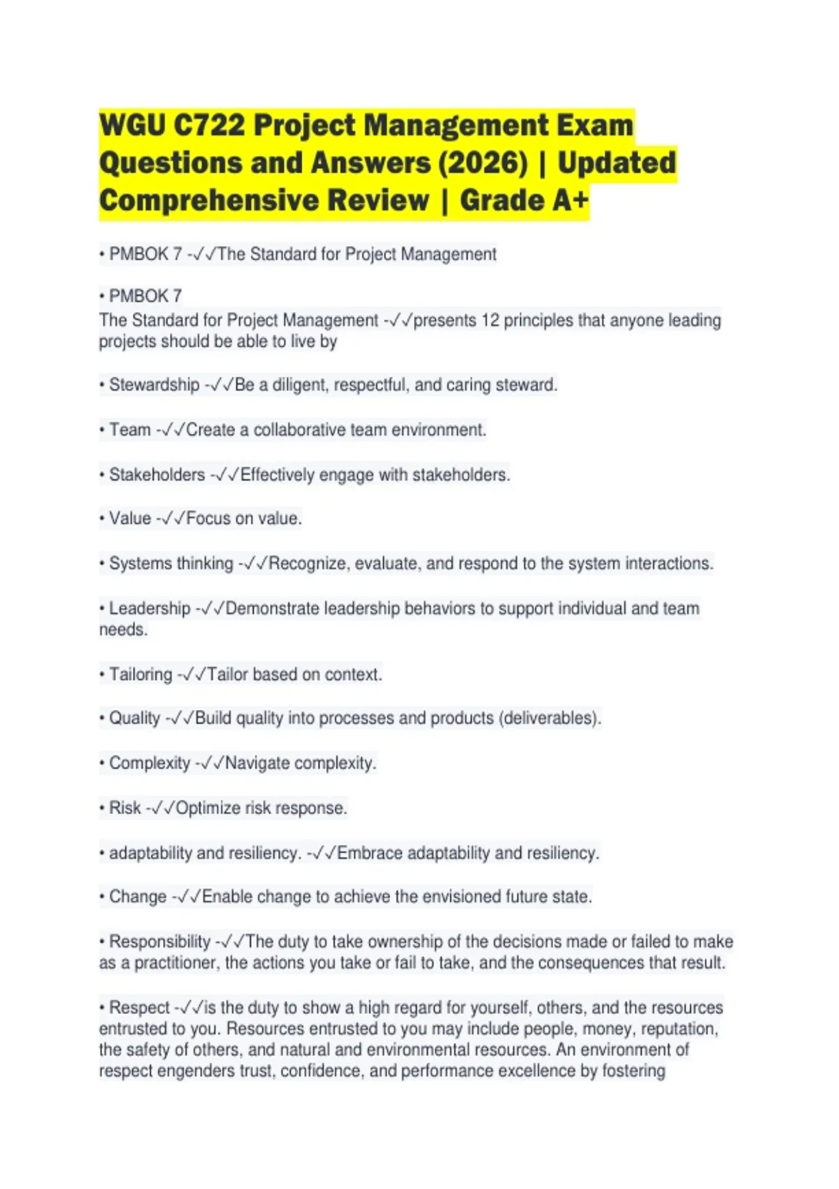 WGU C722 Project Management Exam Questions and Answers (2026) | Updated ...