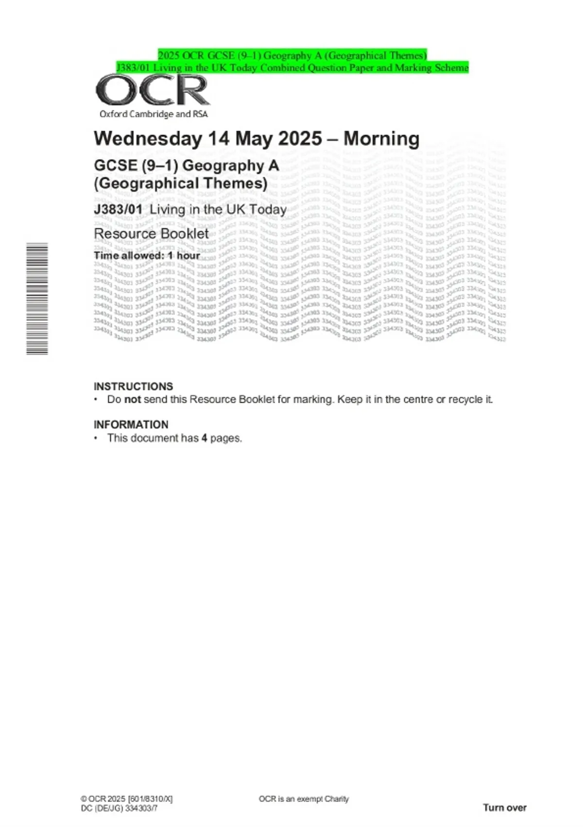 2025 OCR GCSE (9–1) Geography A (Geographical Themes) J383/01 Living in ...