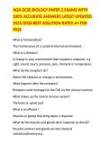 AQA GCSE BIOLOGY PAPER 2 EXAMS WITH 100&percnt; ACCURATE ANSWERS LATEST UPDATED 2025&sol;2026 BEST SOLUTION RATED A&plus; FOR PASS