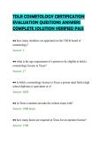 TDLR COSMETOLOGY CERTIFICATION&NewLine;EVALUATION QUESTIONS ANSWERS&NewLine;COMPLETE SOLUTION VERIFIED PASS