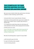TDLR COSMETOLOGY TEST BANK&NewLine;PRACTICE QUESTIONS SOLUTIONS&NewLine;DETAILED EXPLANATIONS VERIFIED