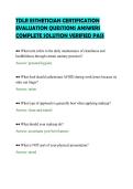 TDLR ESTHETICIAN CERTIFICATION&NewLine;EVALUATION QUESTIONS ANSWERS&NewLine;COMPLETE SOLUTION VERIFIED PASS&NewLine;