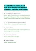 TDLR ESTHETICS CERTIFICATION&NewLine;EVALUATION QUESTIONS ANSWERS&NewLine;COMPLETE SOLUTION VERIFIED PASS