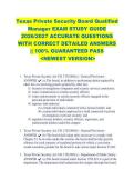Texas Private Security Board Qualified &NewLine;Manager EXAM STUDY GUIDE &NewLine;2026&sol;2027 ACCURATE QUESTIONS &NewLine;WITH CORRECT DETAILED ANSWERS &NewLine;&vert;&vert; 100&percnt; GUARANTEED PASS &NewLine; <NEWEST VERSION> &NewLine;