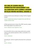 CDC END OF COURSE HEALTH&NewLine;ADMINISTRATION MANAGEMENT 2026&NewLine;400 QUESTIONS WITH CORRECT ANSWERS&NewLine;DETAILED REVIEW MATERIAL GRADED A&plus;