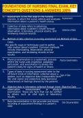 &NewLine;FOUNDATIONS OF NURSING FINAL EXAM&comma; KEY CONCEPTS QUESTIONS & ANSWERS 100&percnt;&NewLine;