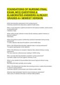 FOUNDATIONS OF NURSING FINAL EXAM&comma; MCQ QUESTIONS & ELABORATED ANSWERS ALREADY GRADED A&plus; NEWEST VERSION