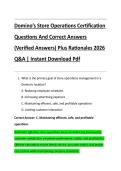 Domino&rsquo;s Store Operations Certification &NewLine;Questions And Correct Answers &NewLine;&lpar;Verified Answers&rpar; Plus Rationales 2026 &NewLine;Q&A &vert; Instant Download Pdf