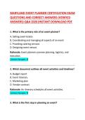 MARYLAND EVENT PLANNER CERTIFICATION EXAM QUESTIONS AND CORRECT ANSWERS
