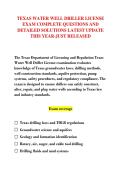 TEXAS WATER WELL DRILLER LICENSE &NewLine;EXAM COMPLETE QUESTIONS AND &NewLine;DETAILED SOLUTIONS LATEST UPDATE &NewLine;THIS YEAR-JUST RELEASED
