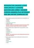 REFRIGERATION ENGINEER LICENSE &NewLine;EXAM &lpar;SPECIALTY LICENSING&rpar; &NewLine;QUESTION AND CORRECT ANSWERS &NewLine;&lpar;VERIFIED ANSWERS&rpar; PLUS RATIONALES &NewLine;2026 Q&A INSTANT DOWNLOAD PDF