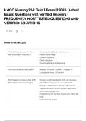 HACC Nursing 242 Quiz 1 Exam &vert;&vert; 2026 &lpar;Actual Exam&rpar; Questions with verified Answers &vert; FREQUENTLY MOST TESTED QUESTIONS AND VERIFIED SOLUTIONS