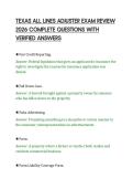 TEXAS ALL LINES ADJUSTER EXAM REVIEW&NewLine;2026 COMPLETE QUESTIONS WITH&NewLine;VERIFIED ANSWERS