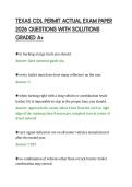 TEXAS CDL PERMIT ACTUAL EXAM PAPER&NewLine;2026 QUESTIONS WITH SOLUTIONS&NewLine;GRADED A&plus;