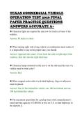 TEXAS COMMERCIAL VEHICLE&NewLine;OPERATION TEST 2026 FINAL&NewLine;PAPER PRACTICE QUESTIONS&NewLine;ANSWERS ACCURATE A&plus;