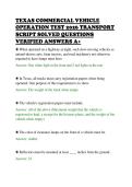 TEXAS COMMERCIAL VEHICLE&NewLine;OPERATION TEST 2026 TRANSPORT&NewLine;SCRIPT SOLVED QUESTIONS&NewLine;VERIFIED ANSWERS A&plus;