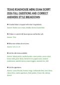 TEXAS ROADHOUSE MENU EXAM SCRIPT&NewLine;2026 FULL QUESTIONS AND CORRECT&NewLine;ANSWERS STYLE BREAKDOWN