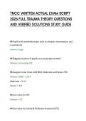 TNCC WRITTEN ACTUAL EXAM SCRIPT&NewLine;2026 FULL TRAUMA THEORY QUESTIONS&NewLine;AND VERIFIED SOLUTIONS STUDY GUIDE