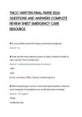 TNCC WRITTEN FINAL PAPER 2026&NewLine;QUESTIONS AND ANSWERS COMPLETE&NewLine;REVIEW SHEET EMERGENCY CARE&NewLine;RESOURCE
