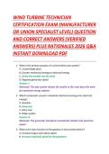WIND TURBINE TECHNICIAN &NewLine;CERTIFICATION EXAM &lpar;MANUFACTURER &NewLine;OR UNION SPECIALIST LEVEL&rpar; QUESTION &NewLine;AND CORRECT ANSWERS &lpar;VERIFIED &NewLine;ANSWERS&rpar; PLUS RATIONALES 2026 Q&A &NewLine;INSTANT DOWNLOAD PDF 