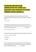 WATER RESTORATION IICRC&NewLine;CERTIFICATION TEST PAPER 2026&NewLine;QUESTIONS AND COMPLETE SOLUTIONS&NewLine;VERIFIED SUCCESS GRADED A&plus;