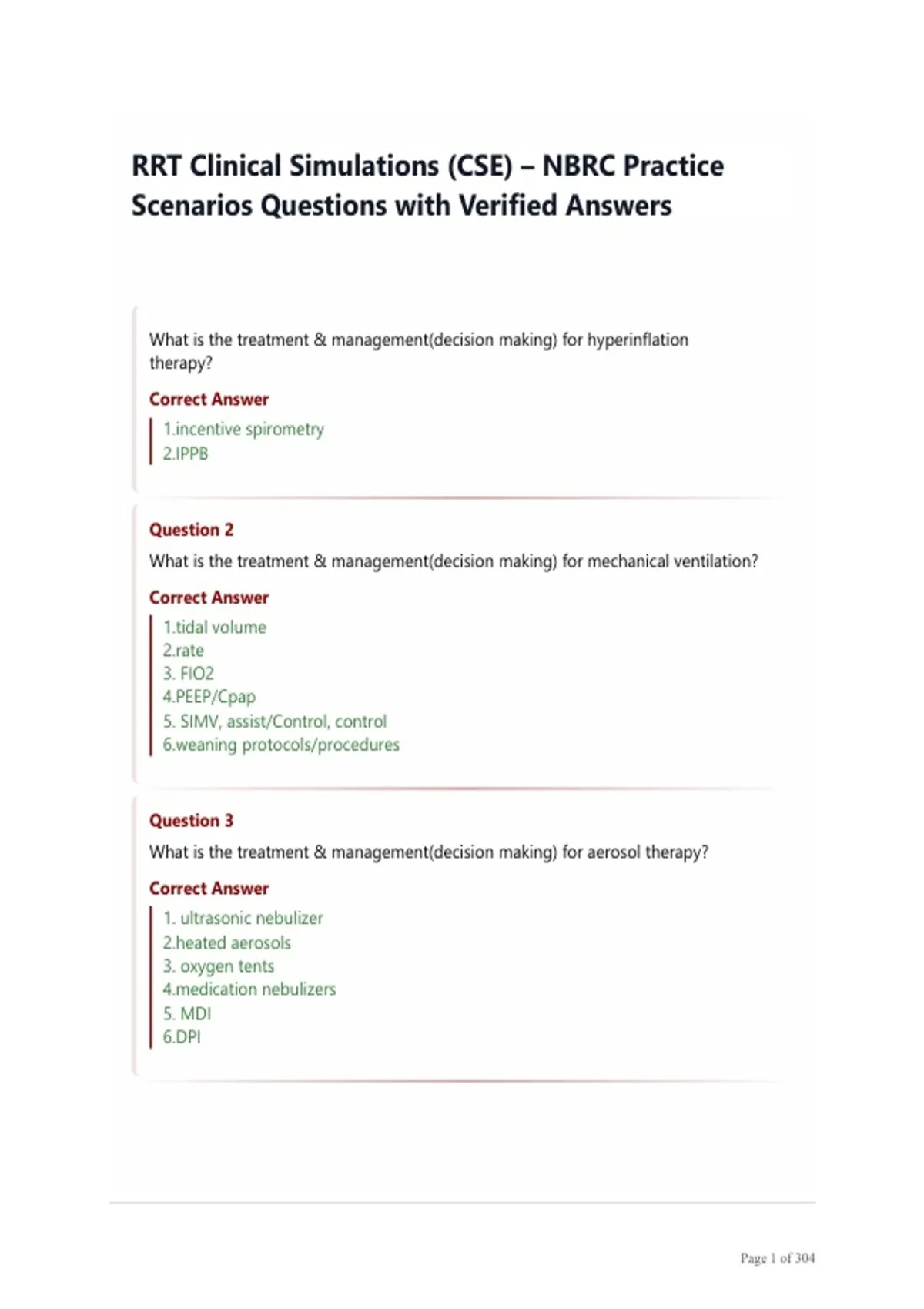 RRT Clinical Simulations (CSE) – NBRC Practice Scenarios Questions with ...