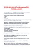 PSYC 3010 Unit 1 Test Questions With Correct Answers