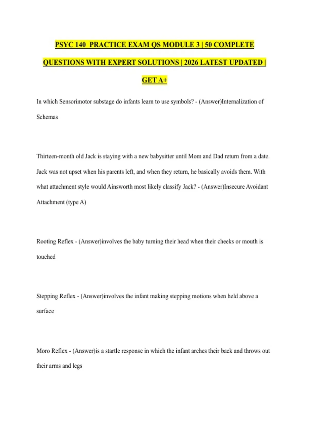 PSYC 140 PRACTICE EXAM QS MODULE 3 | 50 COMPLETE QUESTIONS WITH EXPERT ...