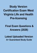 Study Version Certification Exam &ndash; West Virginia Life & Health Pre-Licensing Exam Prep Guide 2026