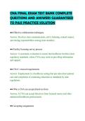 CNA FINAL EXAM TEST BANK COMPLETE&NewLine;QUESTIONS AND ANSWERS GUARANTEED&NewLine;TO PASS PRACTICE SOLUTION