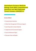 Semmelweis Entrance Medicine Biology Exam With Comprehensive Questions and Well Elaborated Correct Answers GRADED A&plus;&period;