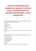California Certified Engineering Geologist Exam Questions And Correct Answers &lpar;Verified Answers&rpar; Plus Rationales 2025&sol;2026 Q&A &vert; Instant Download Pdf