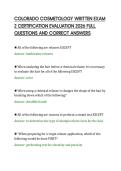 COLORADO COSMETOLOGY WRITTEN EXAM&NewLine;2 CERTIFICATION EVALUATION 2026 FULL&NewLine;QUESTIONS AND CORRECT ANSWERS