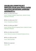 COLORADO COSMETOLOGY&NewLine;WRITTEN EXAM 2026 FINAL PAPER&NewLine;PRACTICE QUESTIONS ANSWERS&NewLine;ACCURATE A&plus;&NewLine;