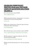 COLORADO COSMETOLOGY&NewLine;WRITTEN EXAM 2026 TEST BANK&NewLine;COMPLETE QUESTIONS SOLUTIONS&NewLine;GRADED A&plus;&NewLine;
