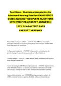 Test Bank - Pharmacotherapeutics for &NewLine;Advanced Nursing Practice EXAM STUDY &NewLine;GUIDE 2026&sol;2027 COMPLETE QUESTIONS &NewLine;WITH VERIFIED CORRECT ANSWERS &vert;&vert; &NewLine;100&percnt; GUARANTEED PASS &NewLine;<NEWEST VERSION>