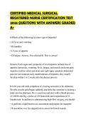 CERTIFIED MEDICAL SURGICAL&NewLine;REGISTERED NURSE CERTIFICATION TEST&NewLine;2026 QUESTIONS WITH ANSWERS GRADED&NewLine;A&plus;