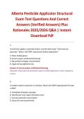 Alberta Pesticide Applicator Structural Exam Test Questions And Correct Answers &lpar;Verified Answers&rpar; Plus Rationales 2025&sol;2026 Q&A &vert; Instant Download Pdf