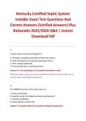 Kentucky Certified Septic System Installer Exam Test Questions And Correct Answers &lpar;Verified Answers&rpar; Plus Rationales 2025&sol;2026 Q&A &vert; Instant Download Pdf
