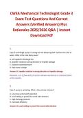 CWEA Mechanical Technologist Grade 3 Exam Test Questions And Correct Answers &lpar;Verified Answers&rpar; Plus Rationales 2025&sol;2026 Q&A &vert; Instant Download Pdf