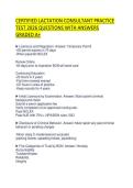 CERTIFIED LACTATION CONSULTANT PRACTICE&NewLine;TEST 2026 QUESTIONS WITH ANSWERS&NewLine;GRADED A&plus;&NewLine;