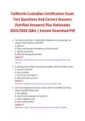 California Custodian Certification Exam Test Questions And Correct Answers &lpar;Verified Answers&rpar; Plus Rationales 2025&sol;2026 Q&A &vert; Instant Download Pdf