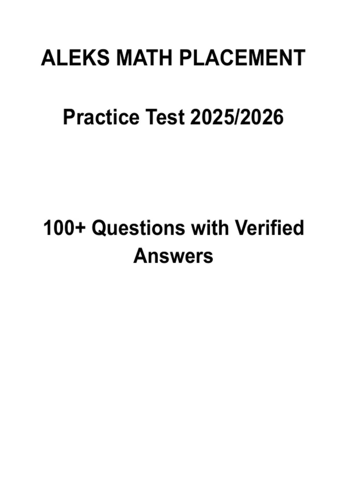 ALEKS Math Placement Practice Test 2026 100+ Questions with Verified ...