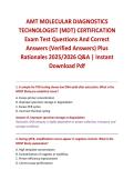 AMT MOLECULAR DIAGNOSTICS TECHNOLOGIST &lpar;MDT&rpar; CERTIFICATION Exam Test Questions And Correct Answers &lpar;Verified Answers&rpar; Plus Rationales 2025&sol;2026 Q&A &vert; Instant Download Pdf